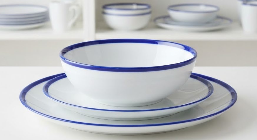 Cobalt Rim Dinner Set — 24 Piece — detail view